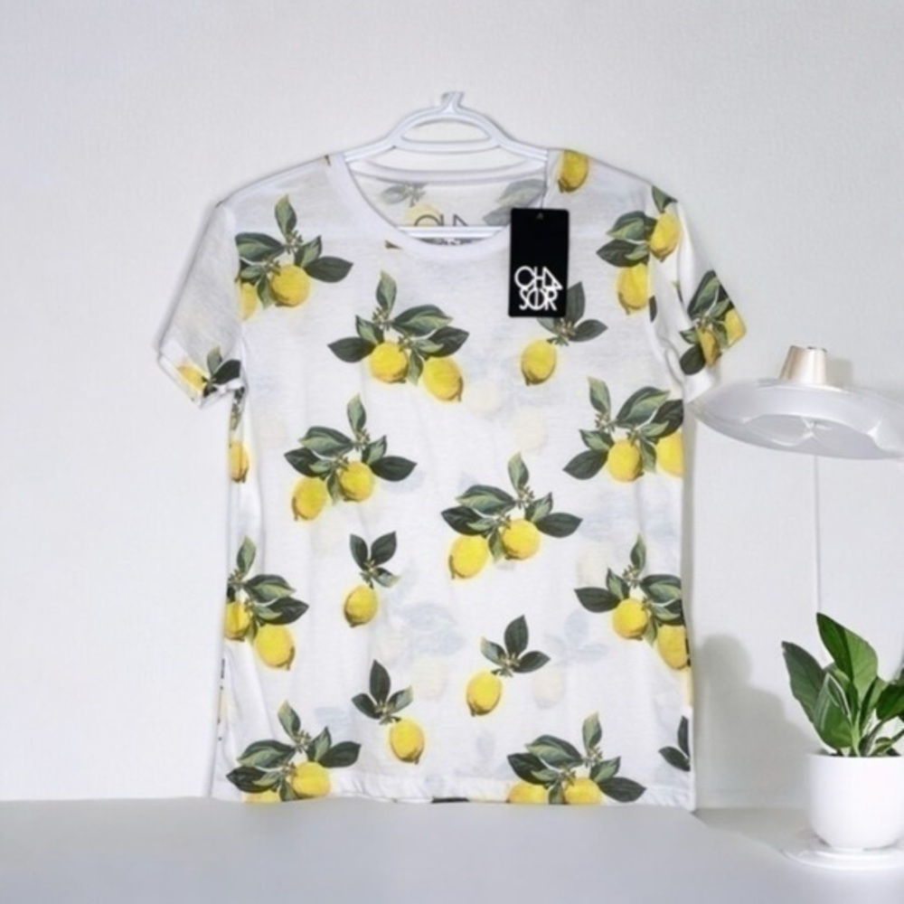 NWT CHASER Lemonade Lemon White Crew Neck Tee XS S MED